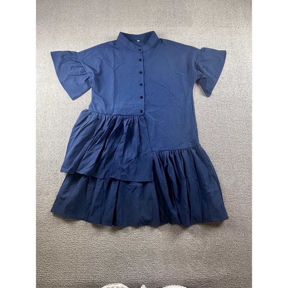 Unbranded Shirt Dress Women M Blue Tiered Ruffle Flutter Sleeve Boho Office